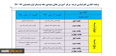 برنامه کلاسی کارشناسی ارشد  مرکز آموزش عالی شهدای مکه نیمسال اول تحصیلی 96-97