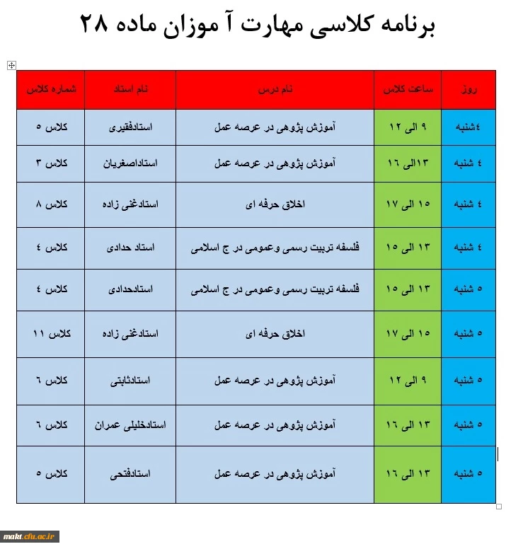 اطلاعیه ویژه مهارت آموزان ماده  28+ برنامه کلاسی 2