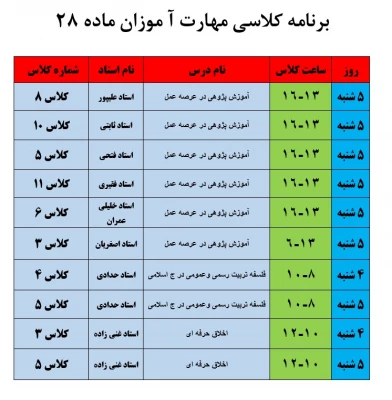 اطلاعیه ویژه مهارت آموزان ماده  28+ برنامه کلاسی 2