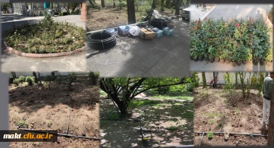 اجرای طرح نوین آبیاری و کاشت گل برای زیباسازی محوطه مرکزآموزش عالی شهدای مکه