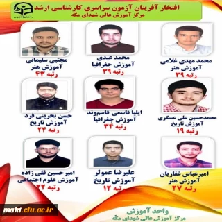 کسب رتبه عالی در مقطع کارشناسی ارشد دانشجویان مرکز آموزش عالی شهدای مکه 