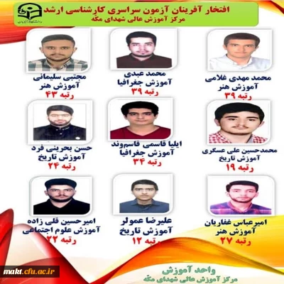 کسب رتبه عالی در مقطع کارشناسی ارشد دانشجویان مرکز آموزش عالی شهدای مکه 